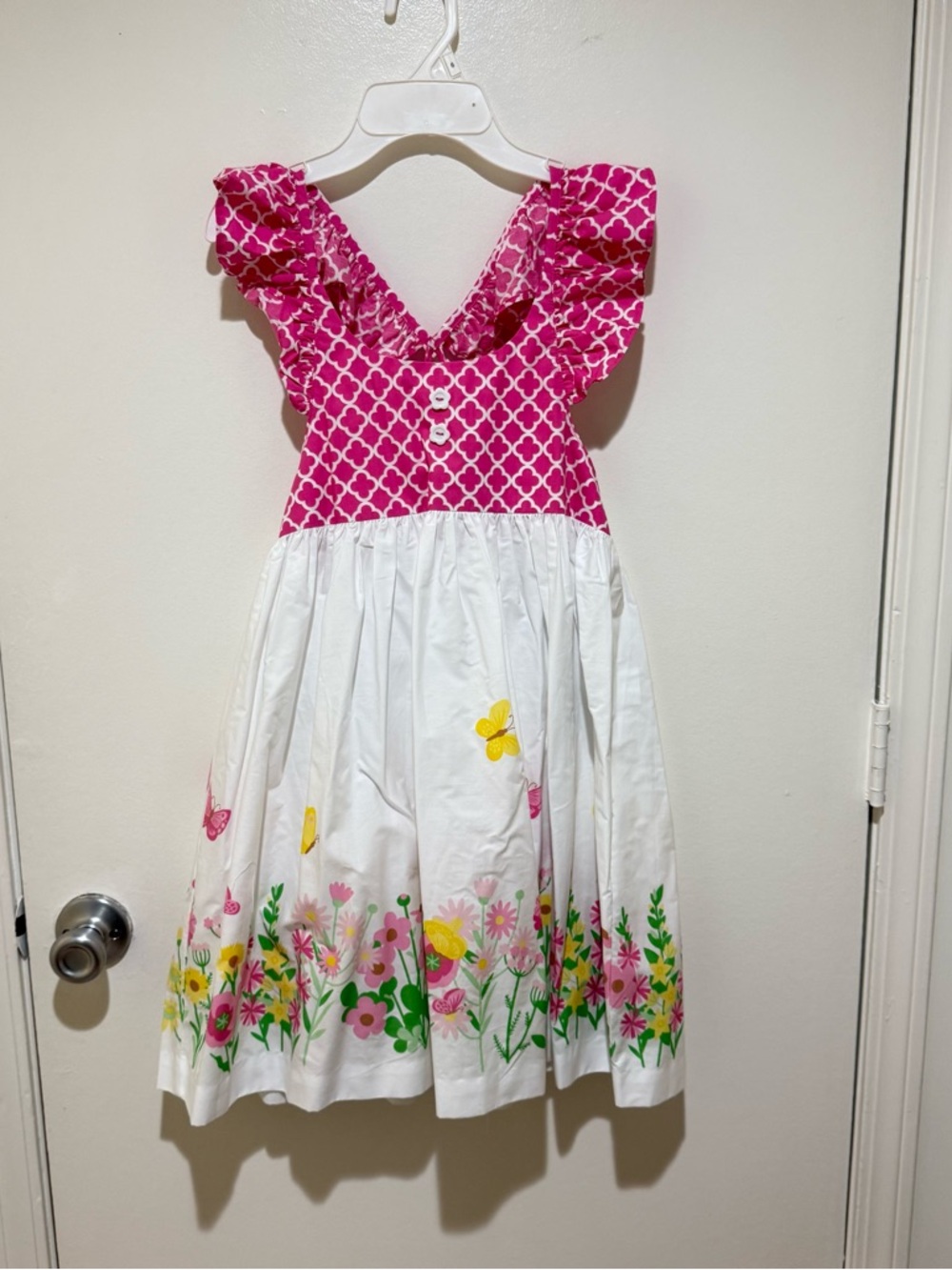 Eleanor Rose “Serena” Pink & White Floral Sundress with Ruffle Shoulders